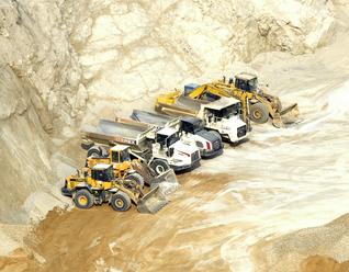 Aerial view of construction and mining equipment